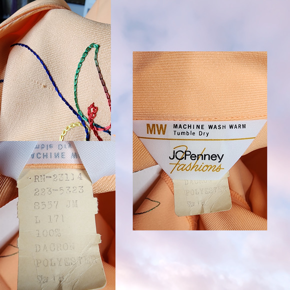 Vtg 60s JCPenney Light Pastel Orange Colorful Embroidered Flowers Funky Top - Picture 7 of 7